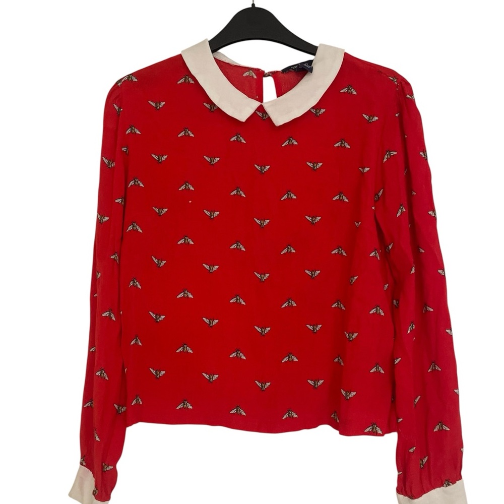 Forever 21 Red Blouse with Cream Collar